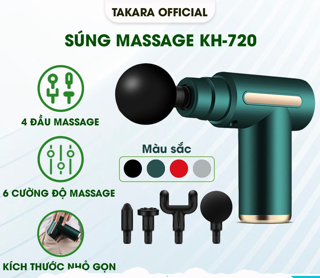 Máy Massage Mini Cầm Tay, Máy Mát Xa Trị Liệu Toàn Thân TAKARA Với 4 Đầu Thay Thế và 6 Cấp Độ KH720