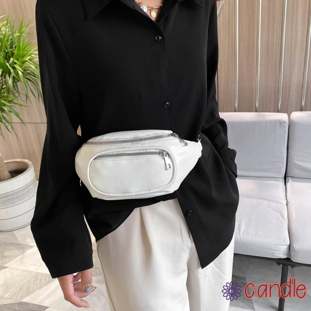 Túi Đeo Hông Da Pu Màu Trơn Phối Dây Xích