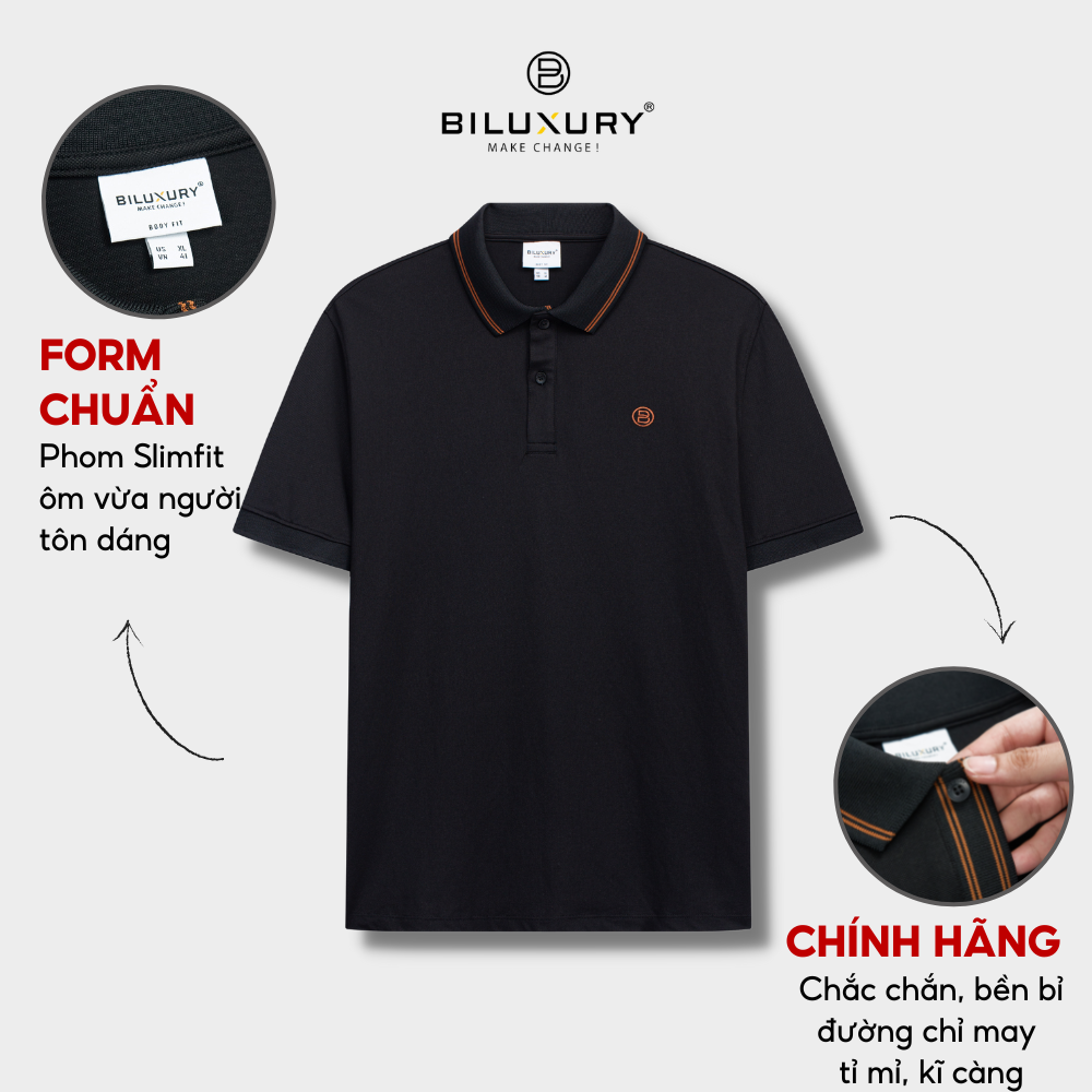 Áo polo nam Biluxury 7APCT023 form slimfit ôm vừa tôn dáng phối họa tiết line trẻ trung năng động