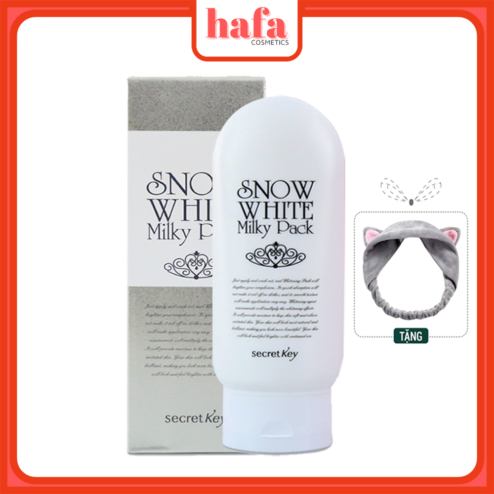 Kem tắm trắng mặt và toàn thân Secret Key Snow White Milky Pack 200g + Tặng 1 Băng Đô Tai Mèo Xinh Xắn ( Màu Ngẫu Nhiên)