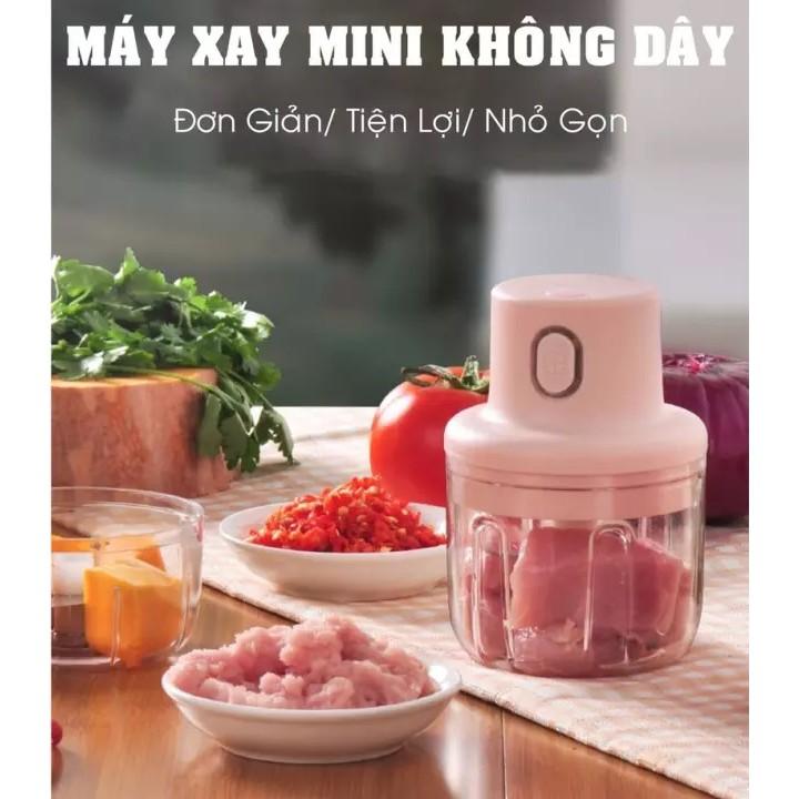 Máy Xay Tỏi Ớt Mini Cầm Tay Bằng Điện Chức Năng xay, trộn, nghiền Tặng kèm dụng cụ Nạo Rau Củ Qủa