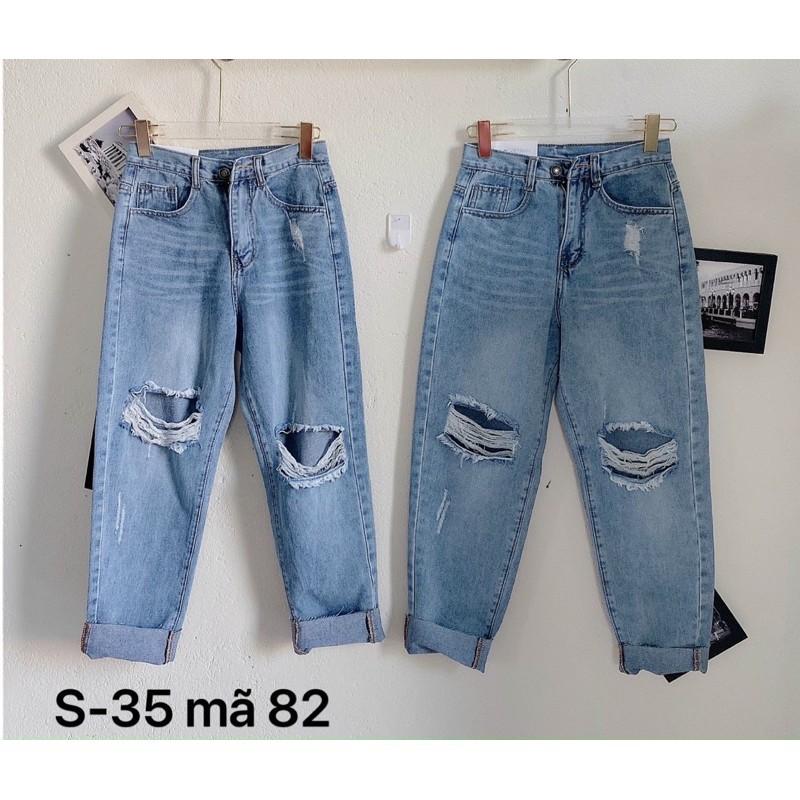 Quần jean baggy nữ ️ ️ Quần jean baggy nữ rách lưng cao size đại từ 40kg đến 80kg MS82 bigsize
