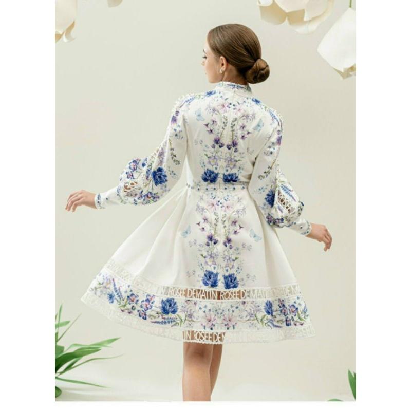 ĐẦM LỤA HOA CỔ TRỤ TAY DÀI