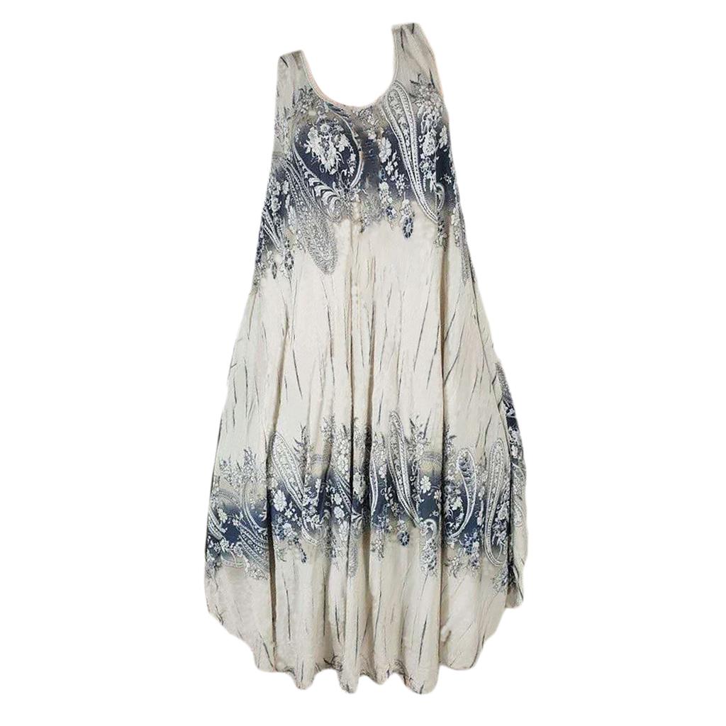 Ladies Summer Flower Plus Size Sleeveless Swing T-Shirt Beach Cover Up Dress