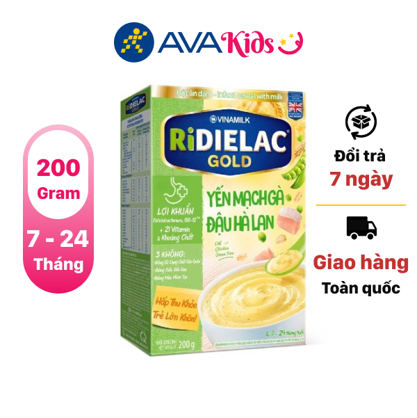 Bột ăn dặm Ridielac Gold yến mạch gà đậu hà lan hộp 200g (7 - 24 tháng)