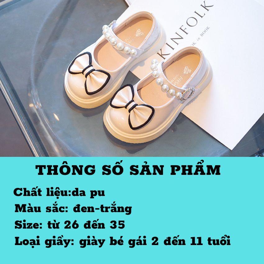 Giày Bé Gái Cao Cấp Có Nơ Siêu Xinh,Giày Cho Bé Gái Từ 3 _13 Tuổi Màu Đen Và Trắng Quai Dán SUNO STORE GE04