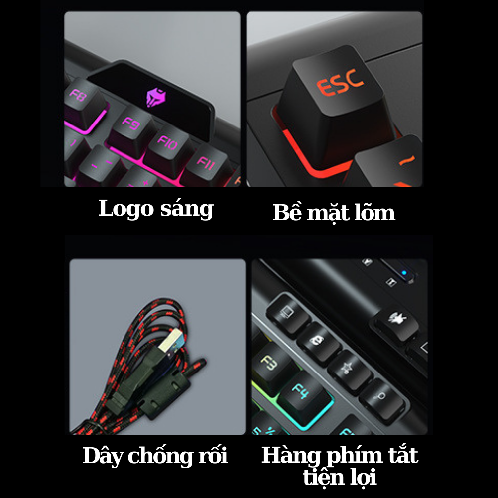 Bàn Phím Giả Cơ Gaming Kèm Chuột V9000 LANGTU Có Dây Đèn Led Hàng Chính Hãng