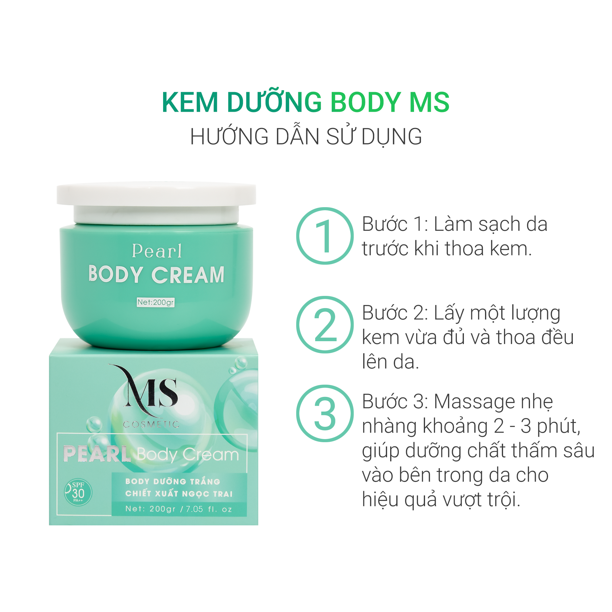 Kem Dưỡng Body MS Pearl Body Cream 1 Hộp 200g, Kem Dưỡng Body Trắng Da Ngăn Ngừa Lão Hoá - MỸ PHẨM MS COSMETIC