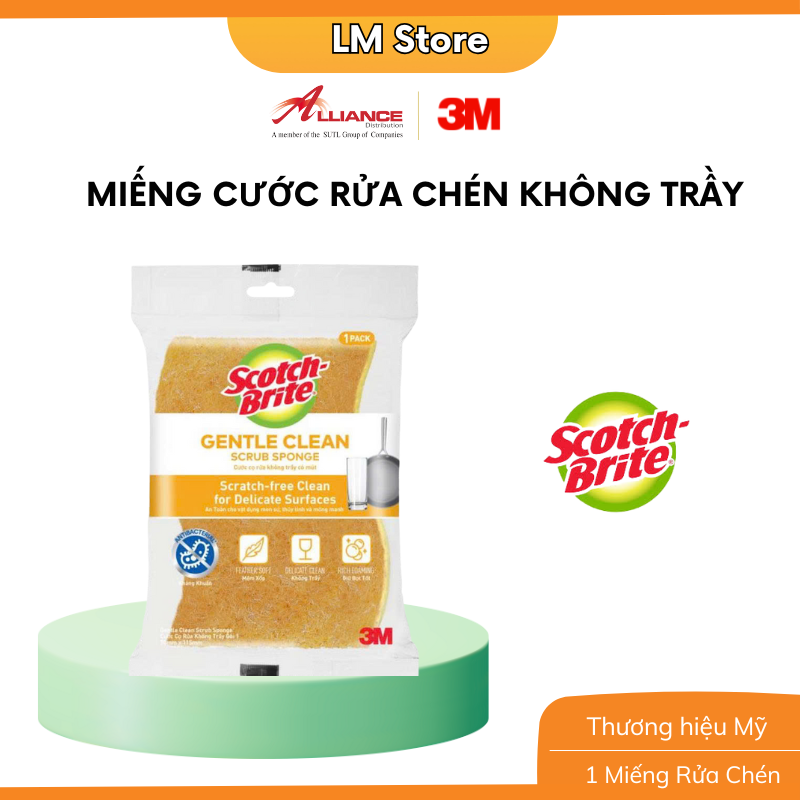 [Quà tặng] Miếng rửa chén vàng nhẹ nhàng không trầy xước 3M Scotch-Brite, siêu sạch, chống trầy.
