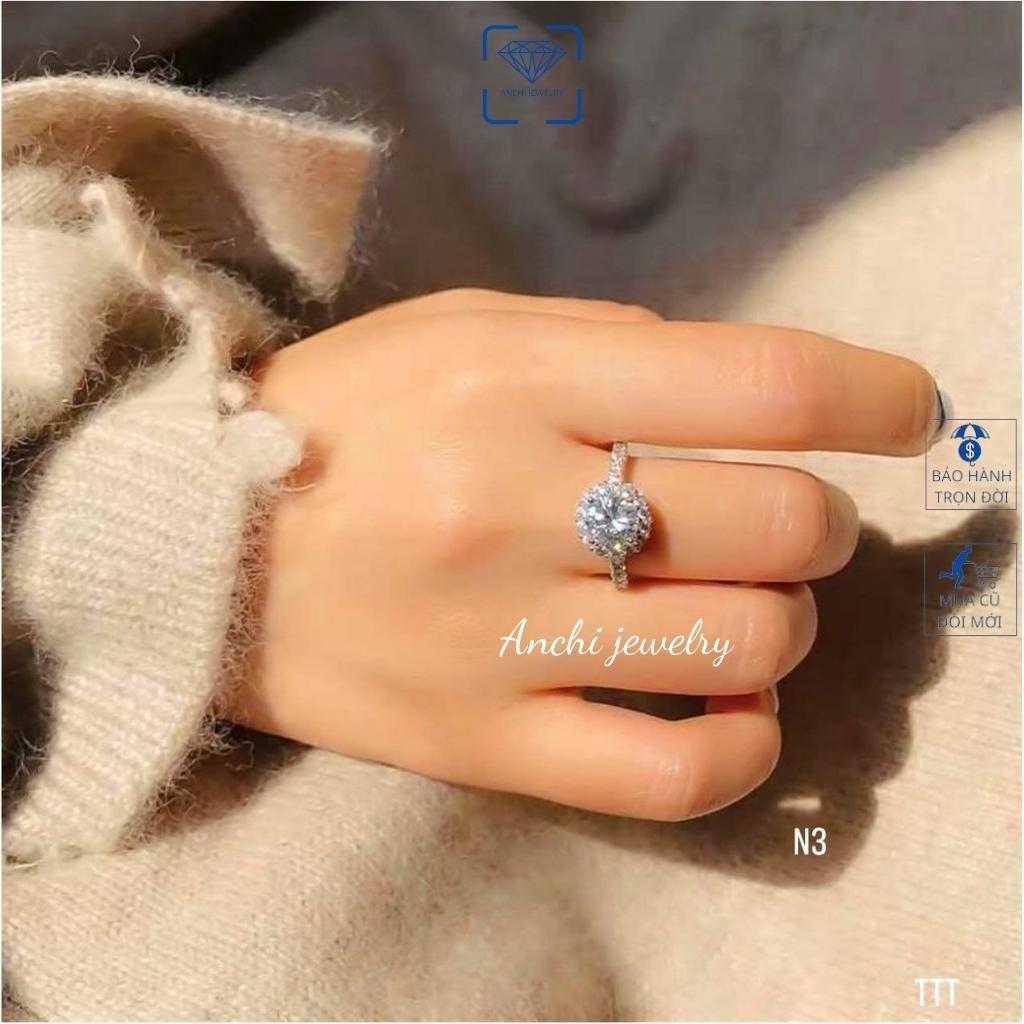 Nhẫn bạc đính đá cubic nhô cao lấp lánh như kim cương cho nữ, Anchi jewelry