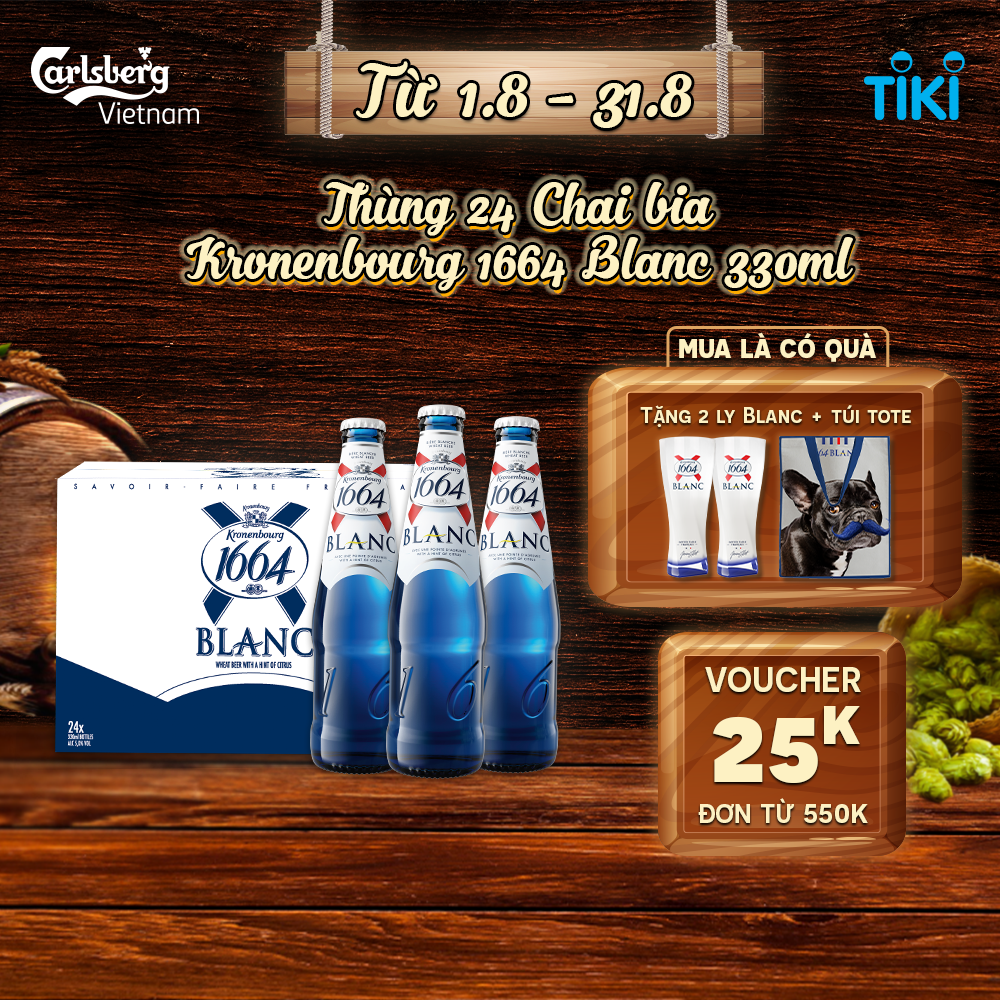 Nồng độ cồn 5% - Thùng 24 Chai bia Kronenbourg 1664 Blanc 330ml