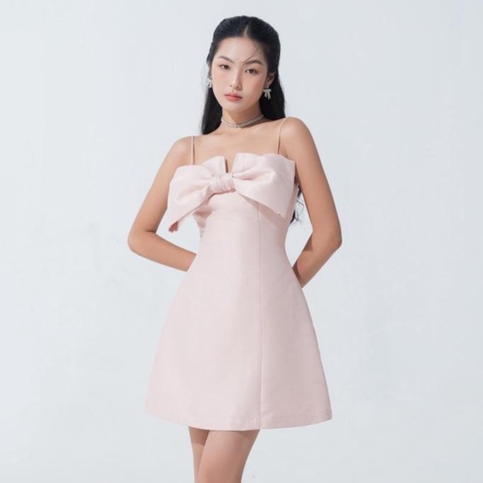 RECHIC Đầm Ngắn Bonnie kiểu hai dây thiết kế nơ bảng to phía trước trẻ trung gợi cảm