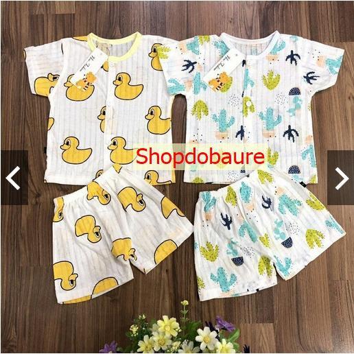 Bộ cotton giấy cộc tay cho bé cài cúc giữa -