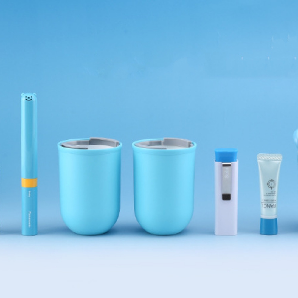 Hộp Smilbox lớn đựng kem bàn chải đánh răng du lịch tích hợp 4 cốc súc miệng tiện lợi hình viên nhộng ren vặn - Hàng chính hãng
