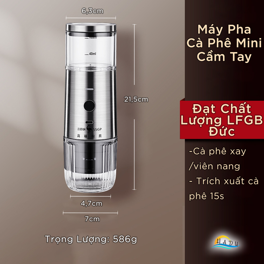 Máy Pha Cà Phê Mini Tự Động Cầm Tay Đạt Chất Lượng LFGB Đức SSGP