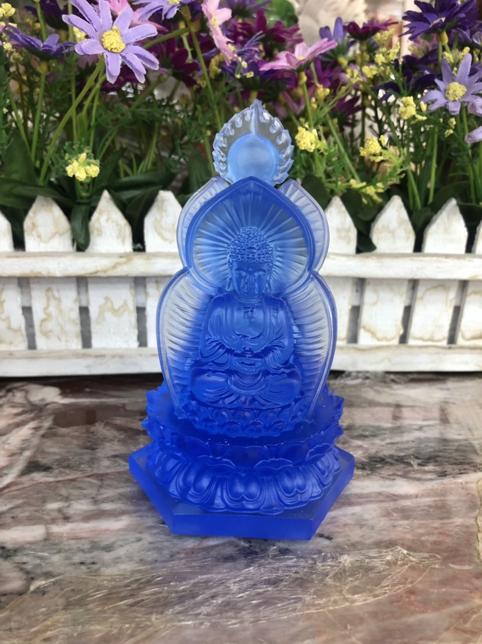 Tượng Tam Thế Phật Tây Phương Tam Thánh ngồi đá lưu ly - Cao 12 cm