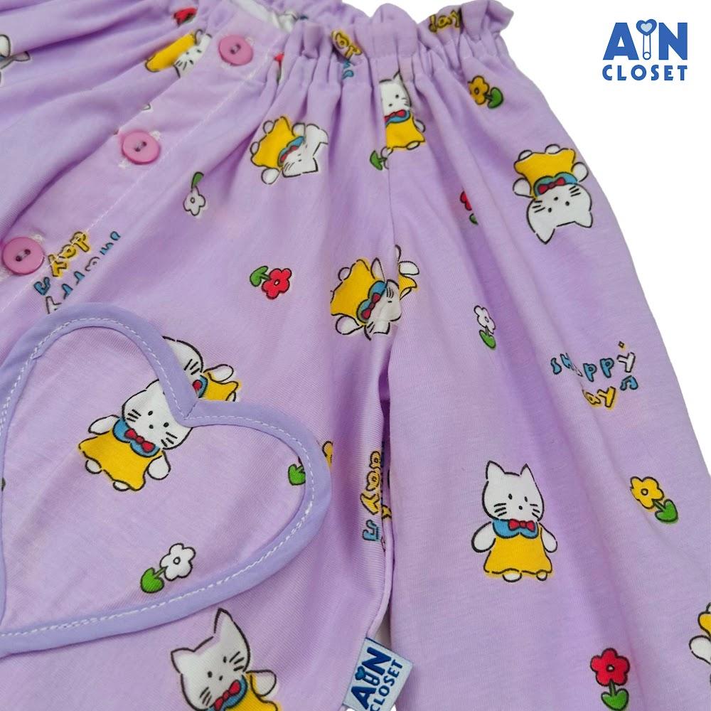 Bộ quần áo Dài bé gái họa tiết Mèo Tim Tím Thun cotton - AICDBGMEO9BM - AIN Closet
