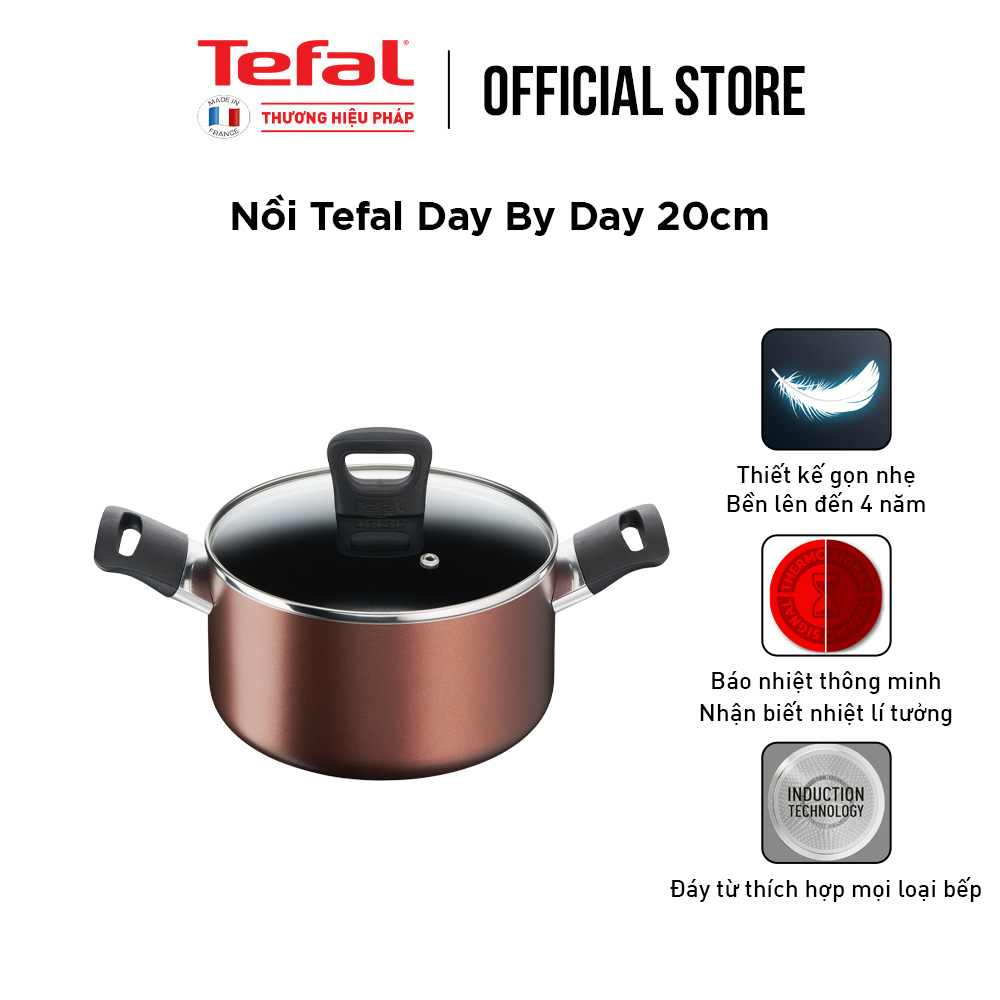 Nồi chống dính đáy từ Tefal Day by Day 20cm, dùng cho mọi loại bếp- Hàng chính hãng