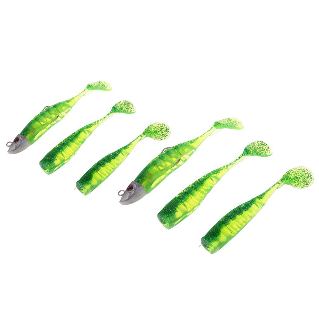 6pcs Shad Fishing Lure Soft Plastic Fish Bait Jig Head Swimbait Grub Worm