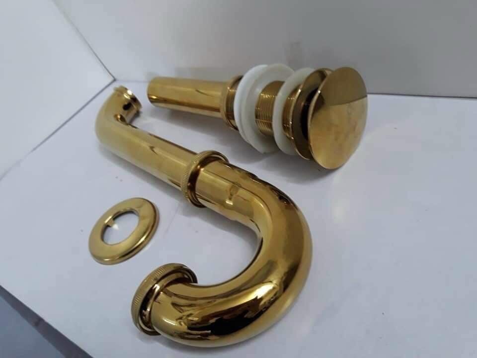 Bộ xả lavabo bằng đồng thau mạ vàng sáng bóng cao cấp