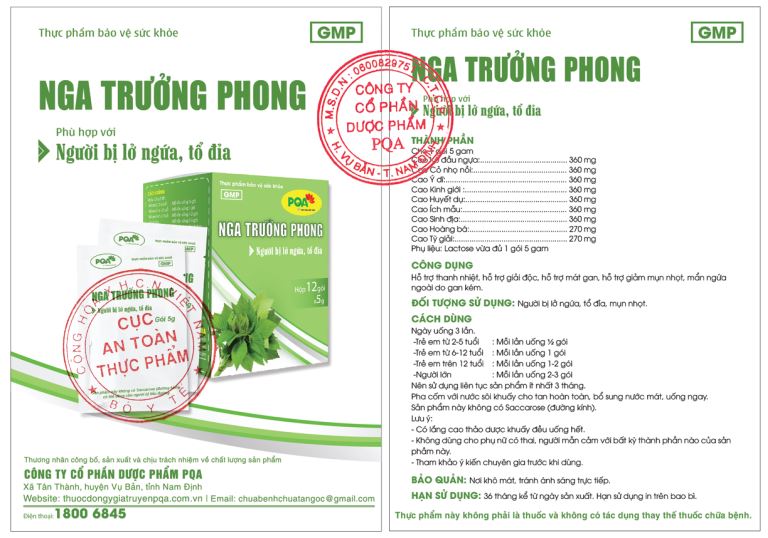 Nga Trưởng Phong PQA Hỗ Trợ Thanh Nhiệt Giải Độc, Giảm Mụn Nhọt Và Mẩn Ngứa Ngoài Da Hộp 12 Gói