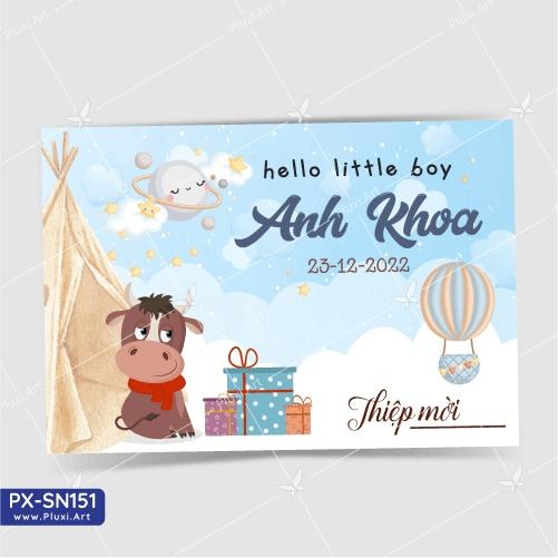 Thiệp thôi nôi – sinh nhật Pluxi bé Trai tuổi Sửu - Trâu - PX_SN151