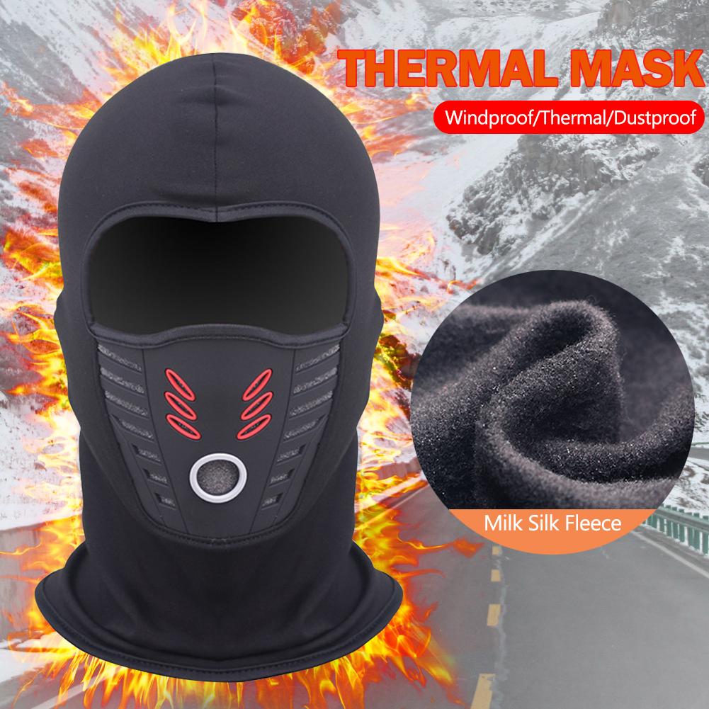 Balaclavas Mùa đông Màng ấm áp khăn quàng cổ dày và mũ xe đạp xe đạp mặt che mặt mặt nạ Ski mũ cổ áo trượt mũ bảo hiểm Color: Black Thin Polyester