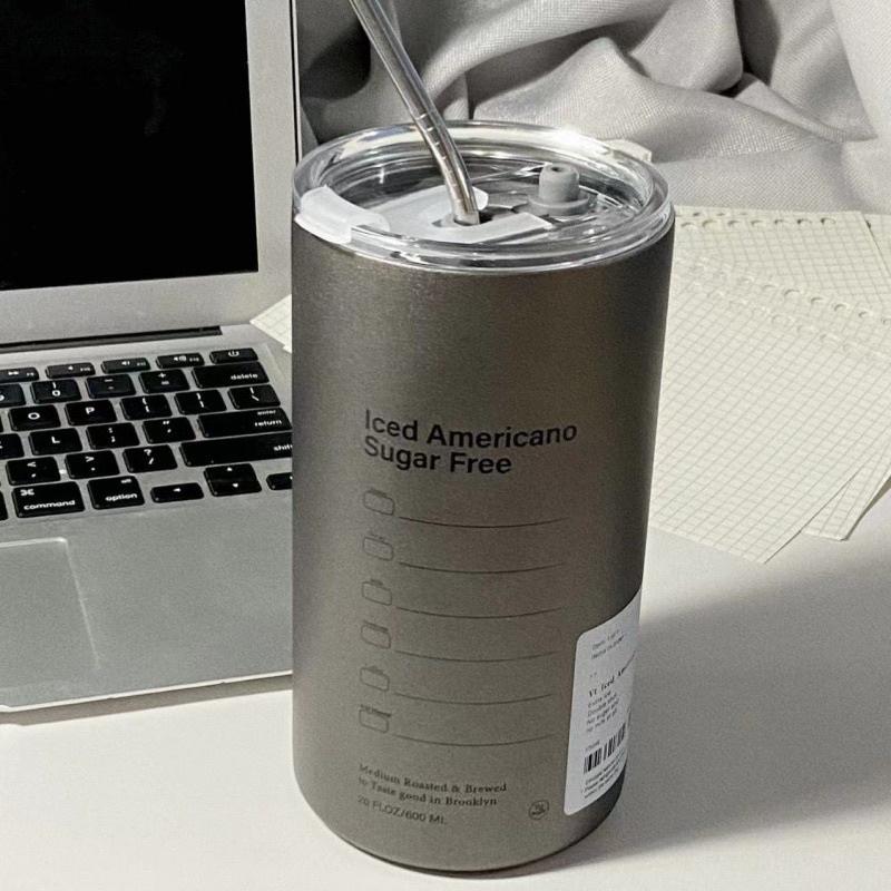 Ly cốc giữ nhiệt Iced Americano 600ml cao cấp bằng phép không gỉ 304 tặng kèm ống hút- Bình giữ nhiệt inox cho văn phòng