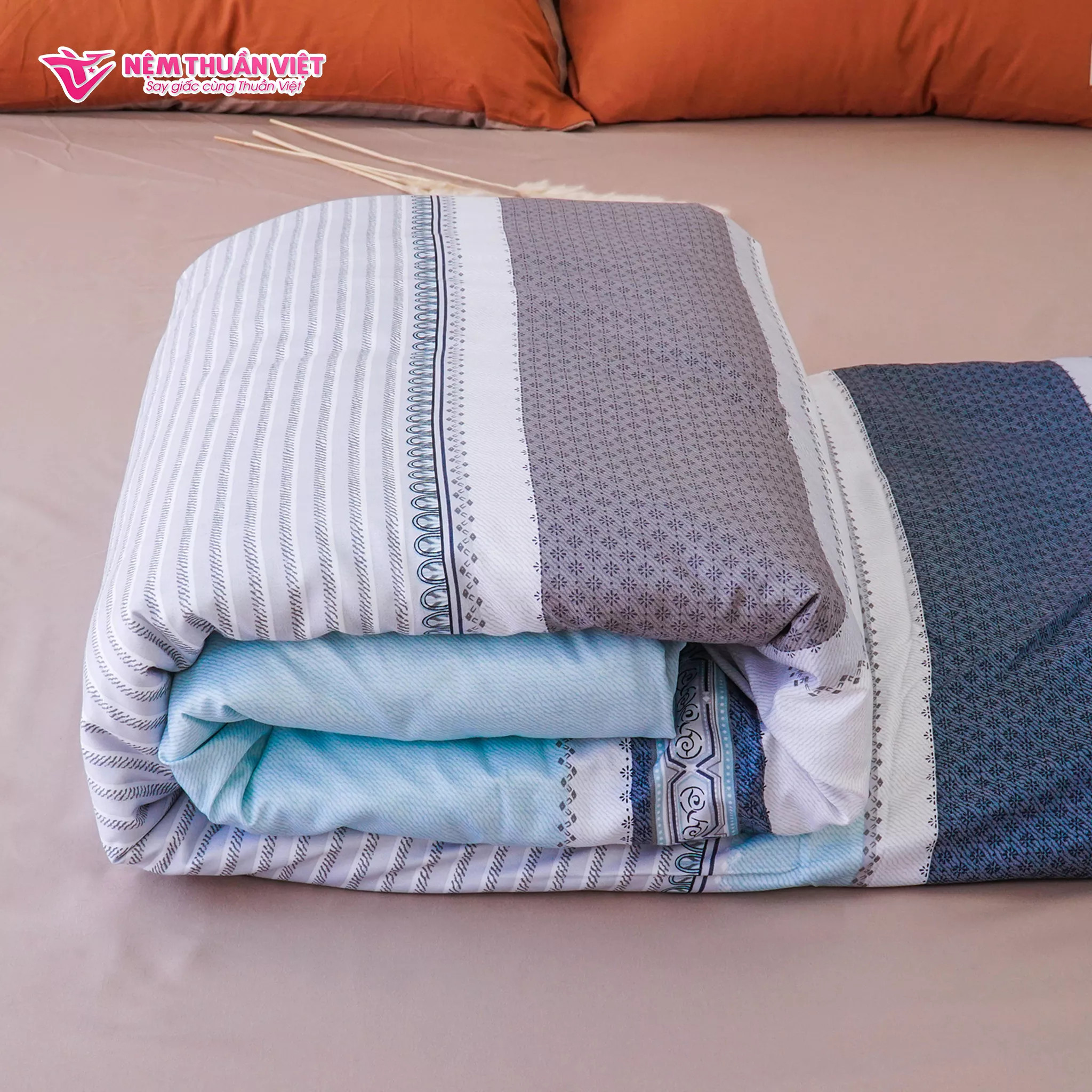 Chăn Mền Tencel Thuần Việt Cao Cấp - Xanh Sọc TVM07 180x200