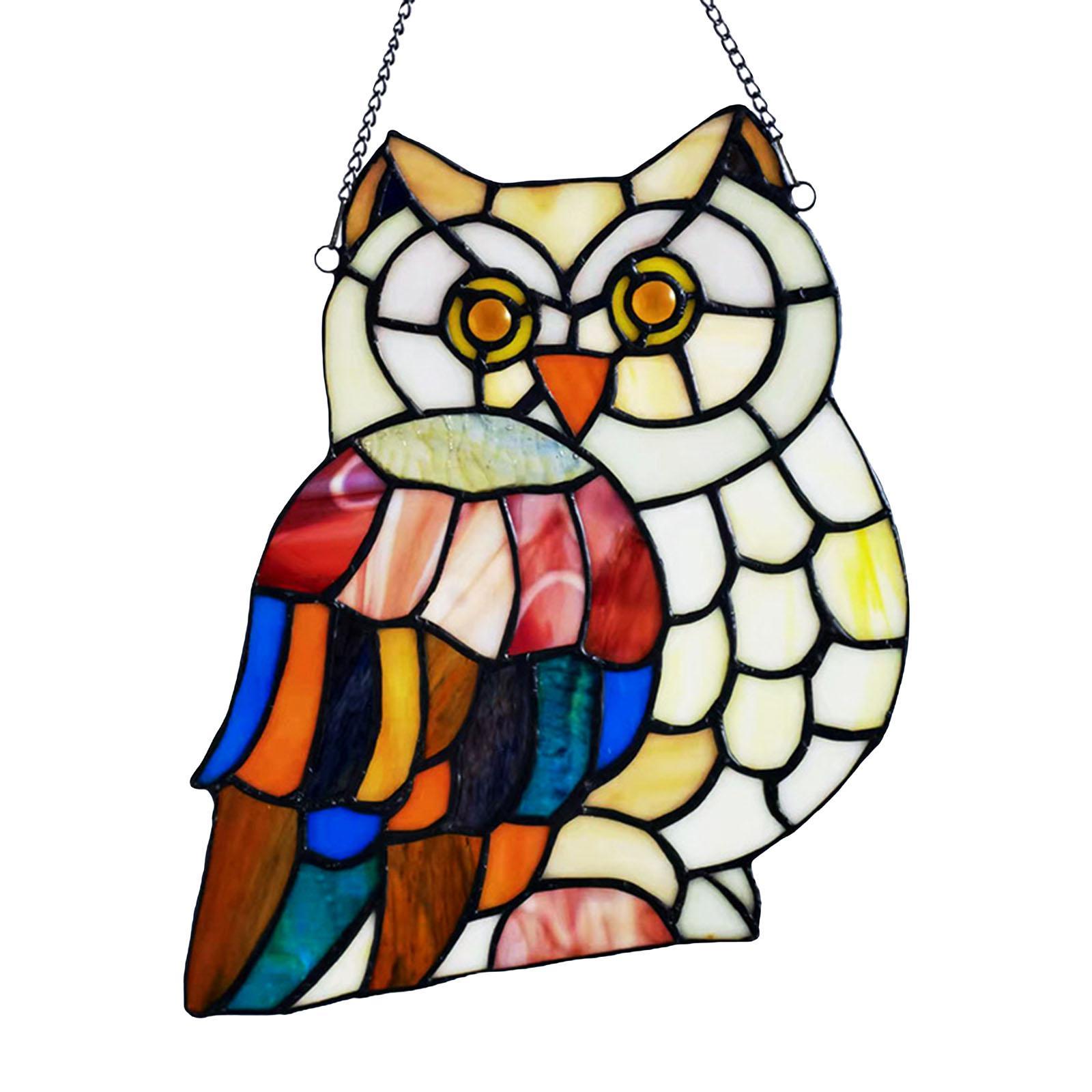 Stained Window Hangings Panel with Chain Owl for window and
