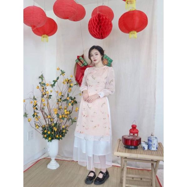 Set áo dài WONDERHOUSE họa tiết hoa mặc Tết dễ thương xinh sắn