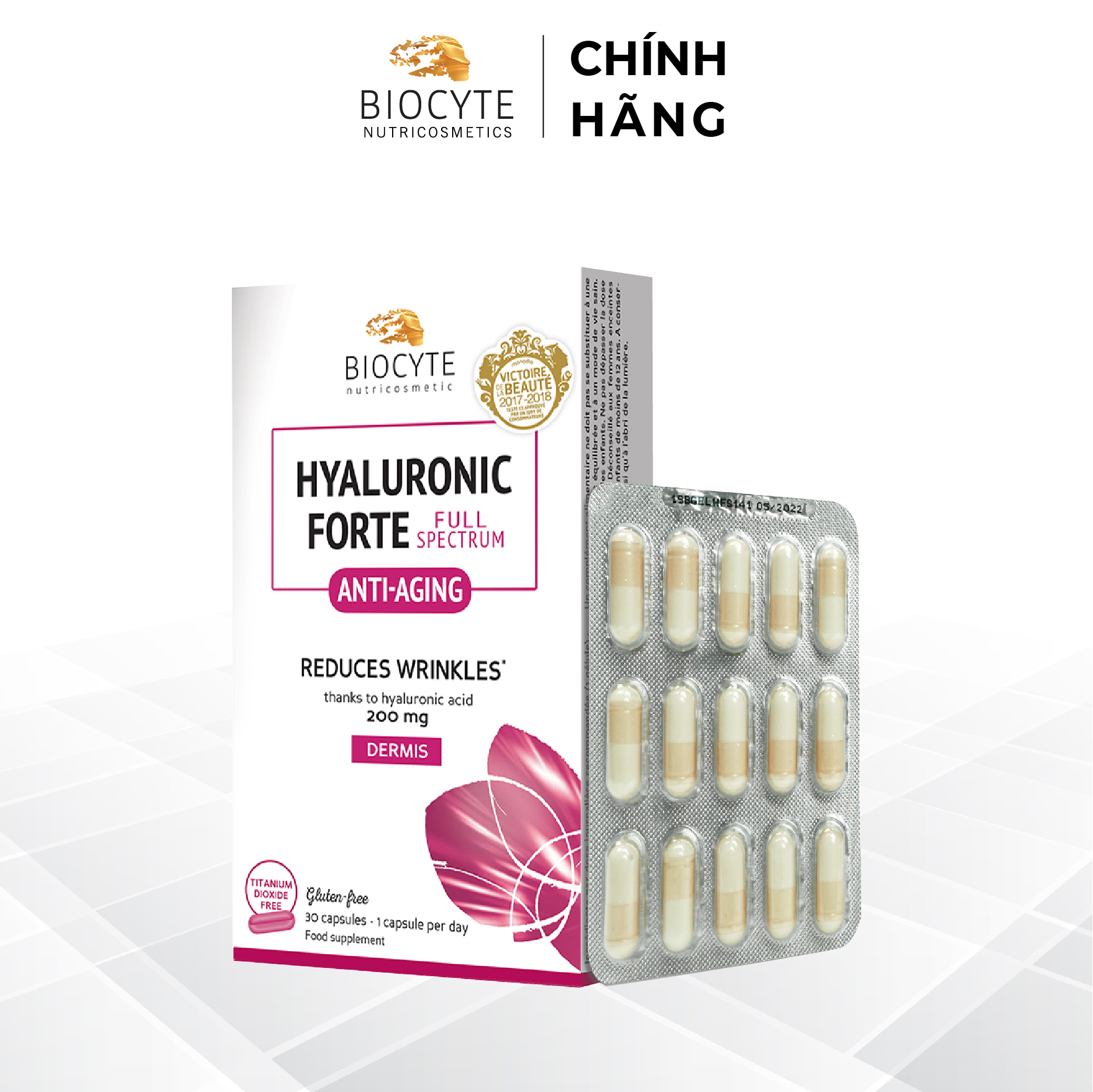 B02 Viên uống giúp giảm nhăn, cung cấp độ ẩm da BOC Hyaluronic Forte Full Spectrum - Biocyte
