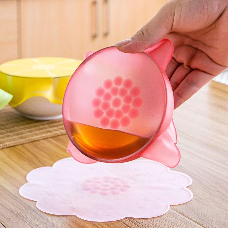 1 Pc Food Reusable Silicone Food Wraps Transparent Sealed Lid Refrigerator Cling Film Cover Saran Wrap