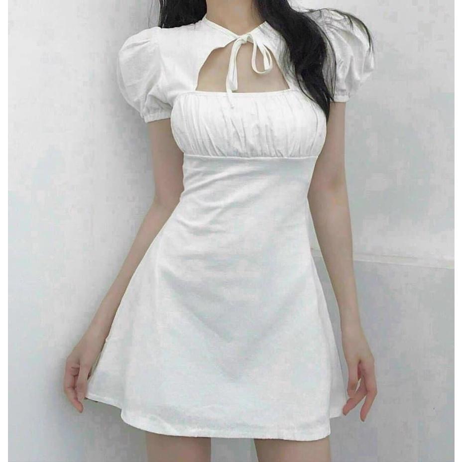 Đầm Nữ Cộc Tay Buộc Nơ Nhúm Ngực