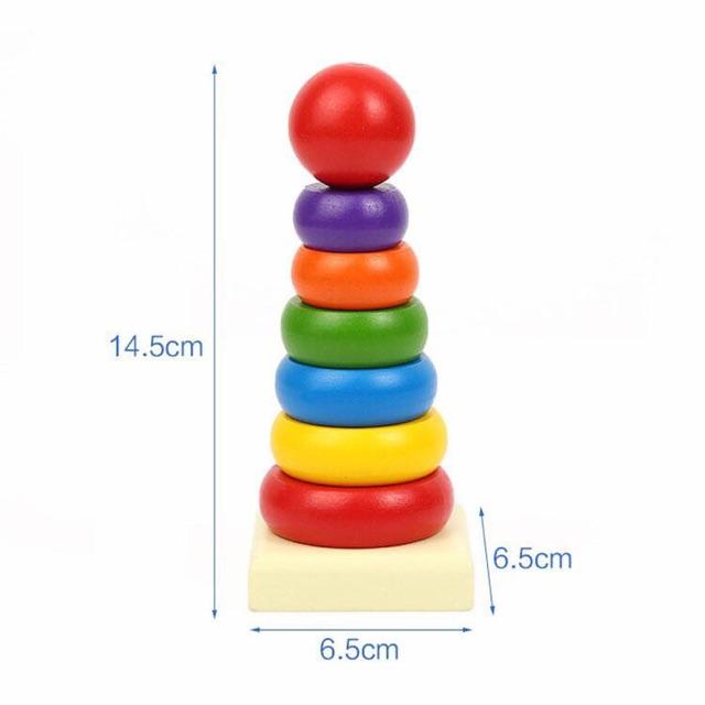 Đồ Chơi Gỗ Tháp Cầu Vòng 7 Màu - Đồ Chơi Giáo Dục Cho Bé Nhận Biết Màu Sắc Kích Thước