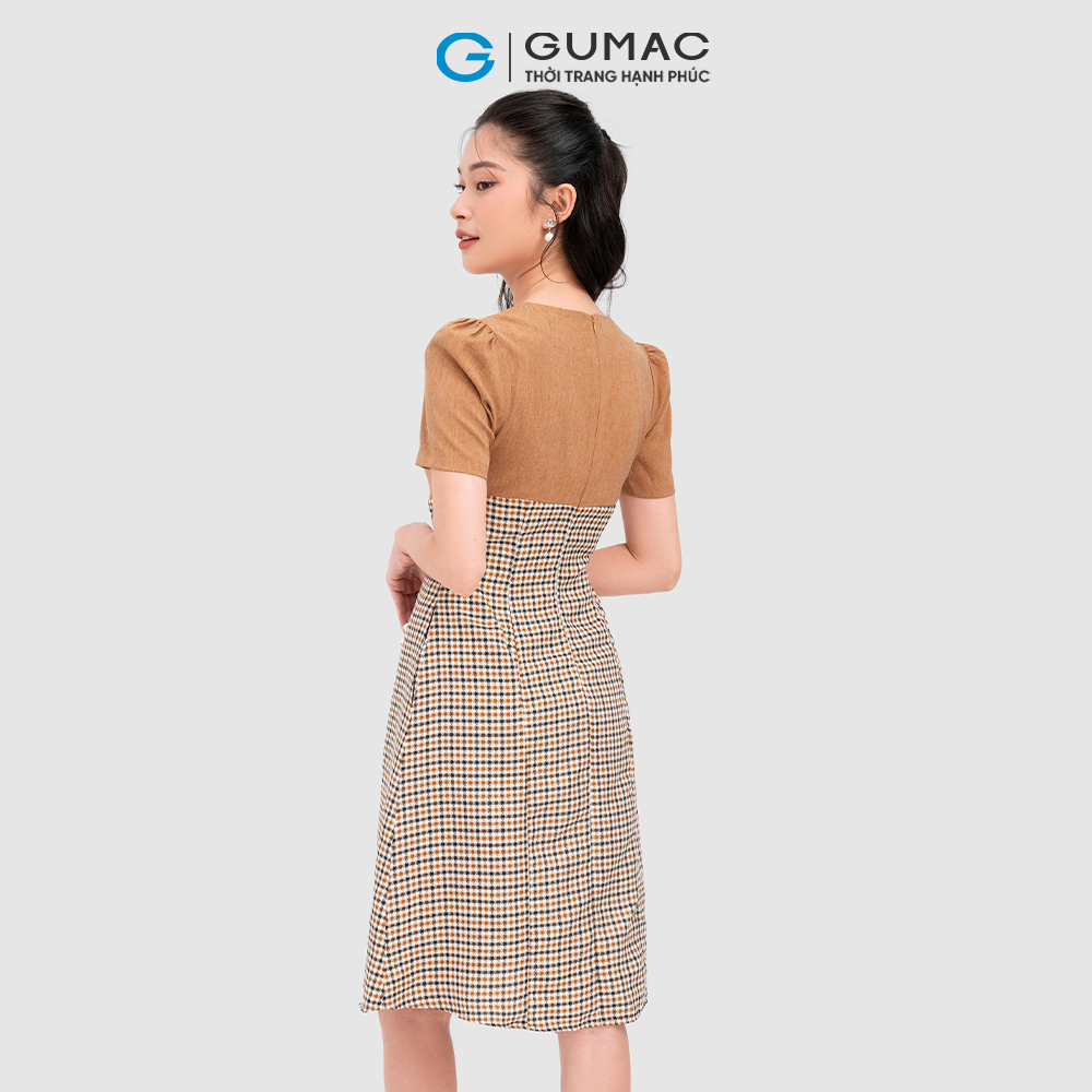 Đầm caro GUMAC DC11071 đính nút trẻ trung