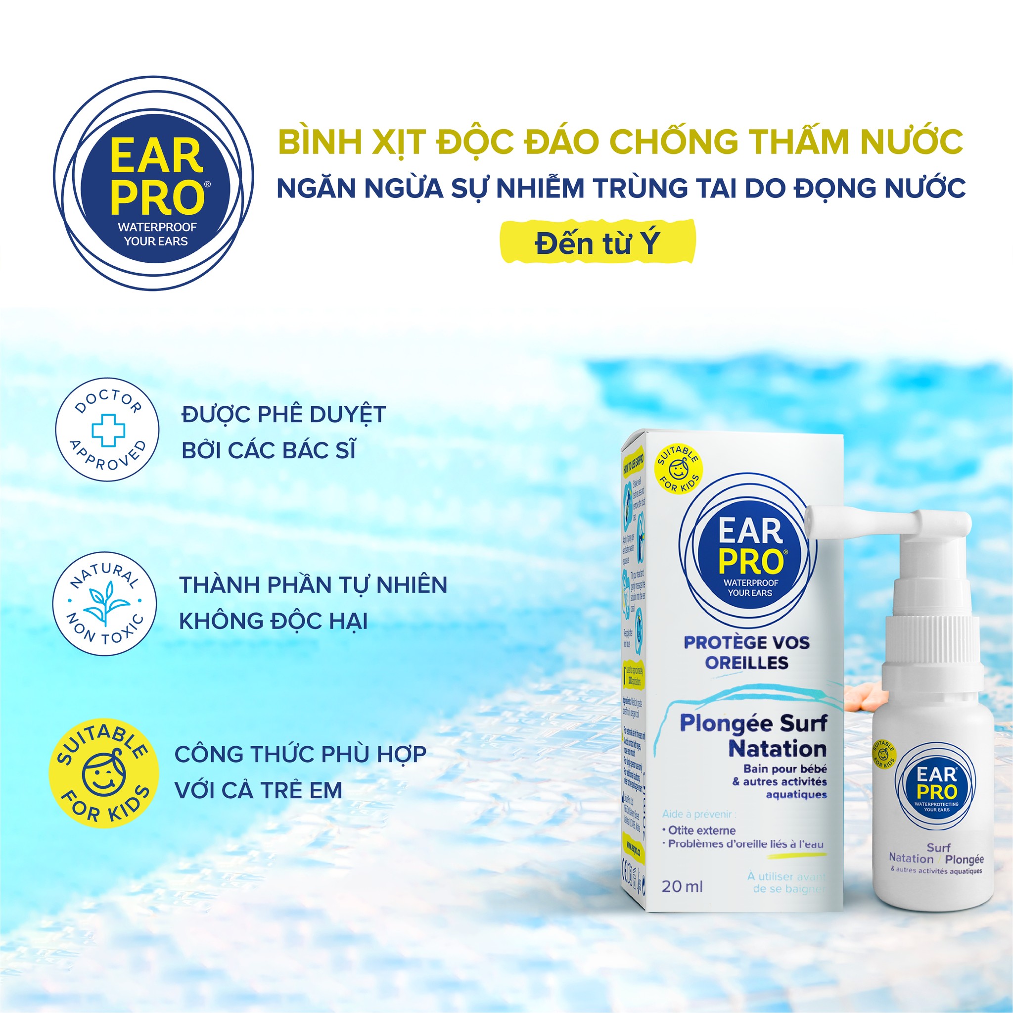 Bình Xịt Chống Thấm Nước cho Tai Earpro Waterproofing Ear Spray 20ml của Ý