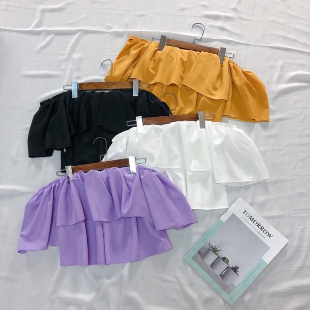 Áo croptop rớt vai voan tầng thời trang quyến rũ