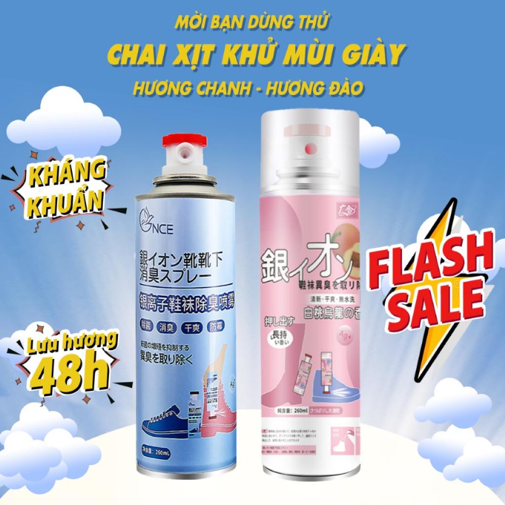 Chai xịt khử mùi nón, giày dép, tủ đồ nam nữ Nano Bạc diệt khuẩn, bình sịt hết mùi hôi chân, 260ml hương chanh và đào