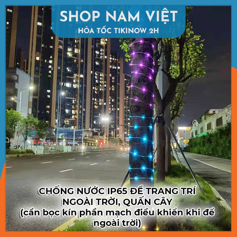 Led Đuổi Hạt Gạo RGB Quấn Cây Trang Trí Ngoài Trời Cảm Nhạc, Điều Khiển APP + Remote