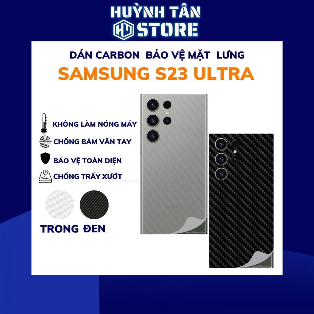 Miếng dán s23 ultra carbon trong và đen chống trầy xướt chống bám vân tay phụ kiện huỳnh tân store