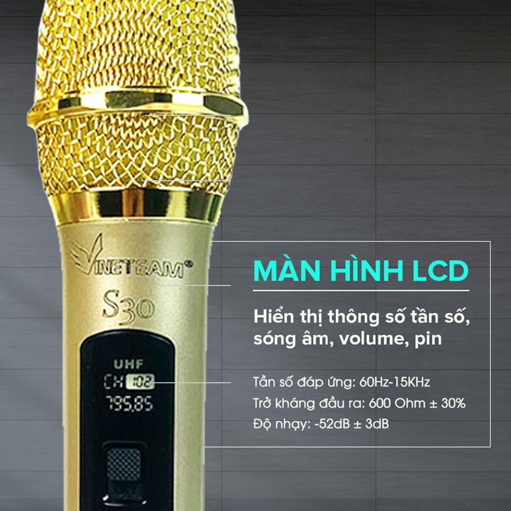 Bộ 2 Micro Không Dây karaoke VINETTEAM S30 cao cấp ,Sóng UHF Dành Cho Amly , Loa Kéo - Hỗ Trợ Các Thiết Bị Có Jack Cắm 3.5mm Và 6.5mm 2 Chống Lăn Mic , 04 Viên Pin- Hàng chính hãng