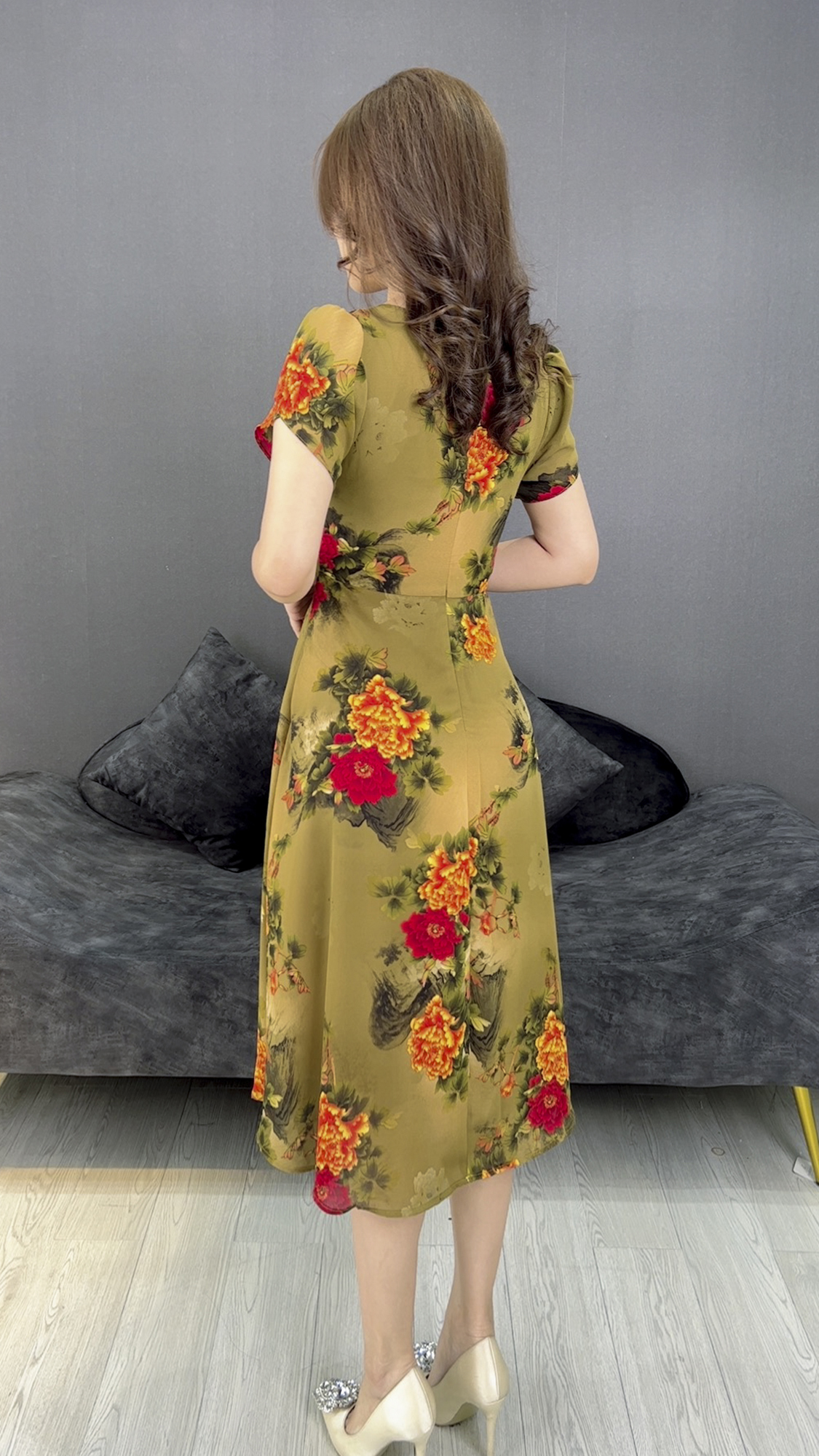 Đầm Họa Tiết Quý Bà [ Linh Trà ] (TM 432) Cao Cấp Tay Ngắn Trẻ Trung Trọng Đi Làm Đi Tiệc