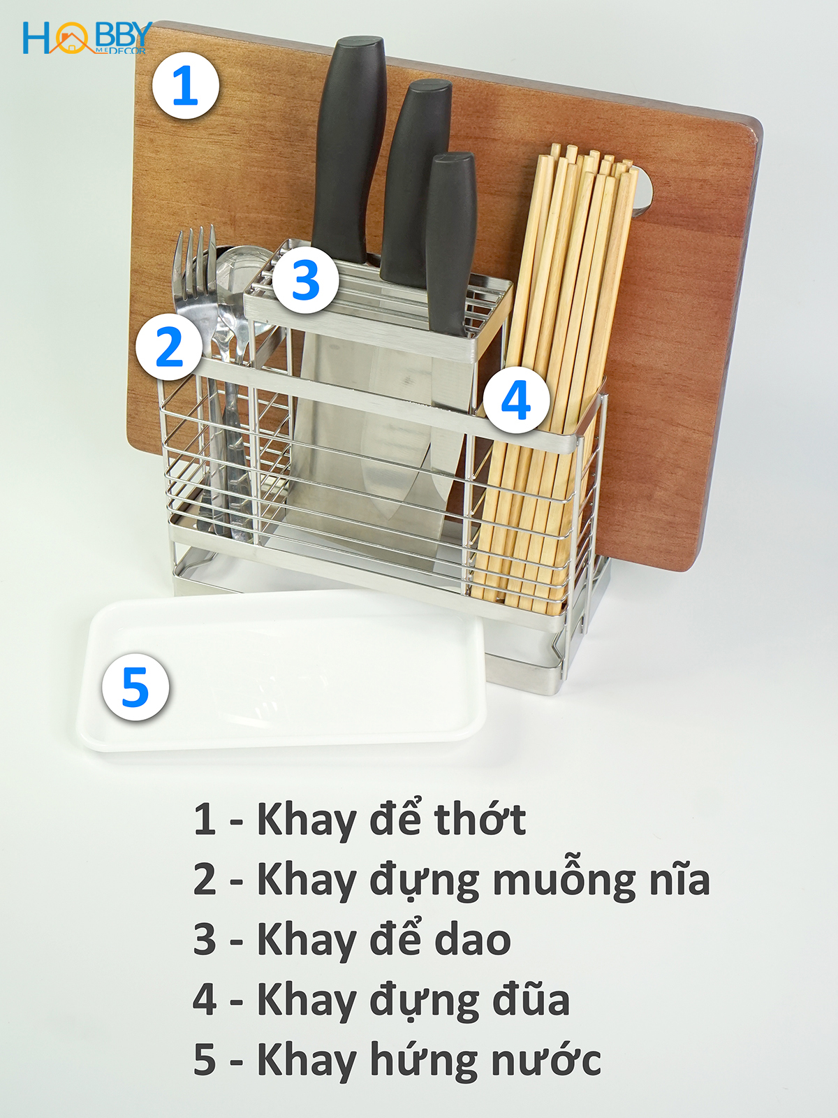 Kệ đựng đũa muỗng dao thớt đa năng Hobby Home Decor KDMT4 chất liệu Inox 304 không rỉ