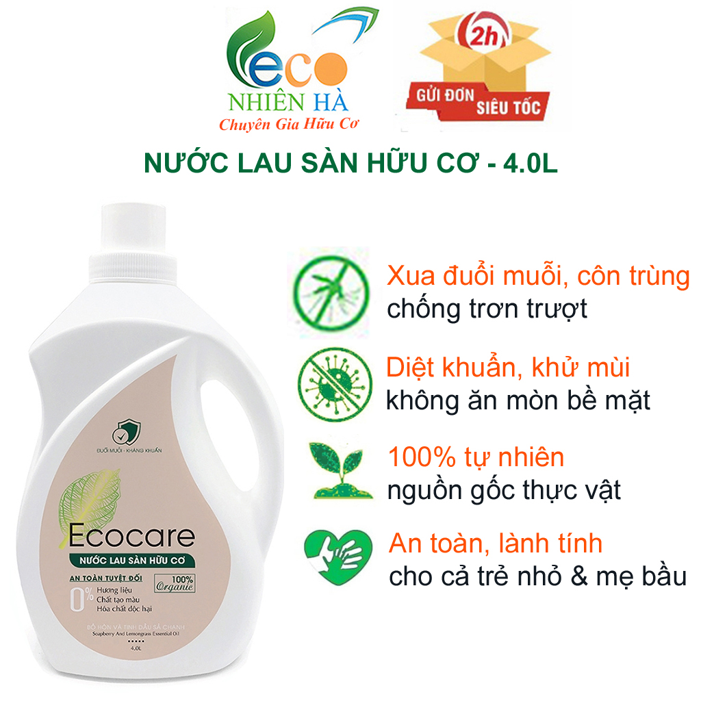 Nước lau sàn ECOCARE 4L tinh dầu thiên nhiên, nước lau nhà đuổi muỗi, chống trượt cho bé