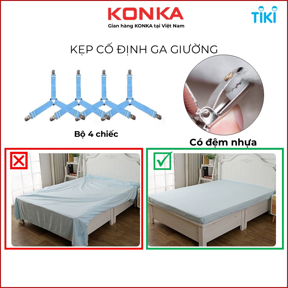 Bộ 4 kẹp ga giường drap chống xê dịch có đệm nhựa