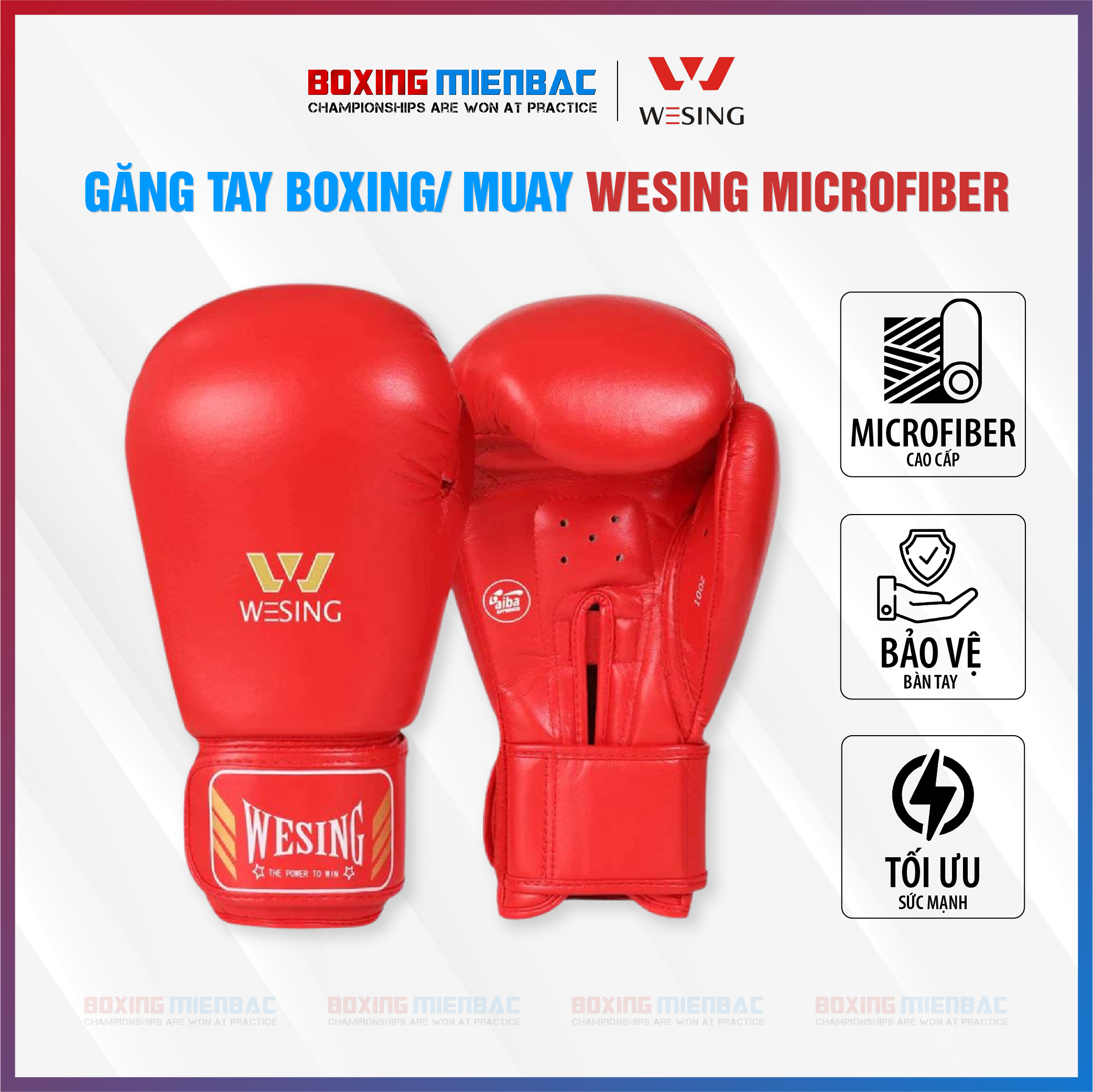 Găng Tay Wesing Microfiber Leather Đỏ - Boxing/ MuayThai/ Kickboxing Training