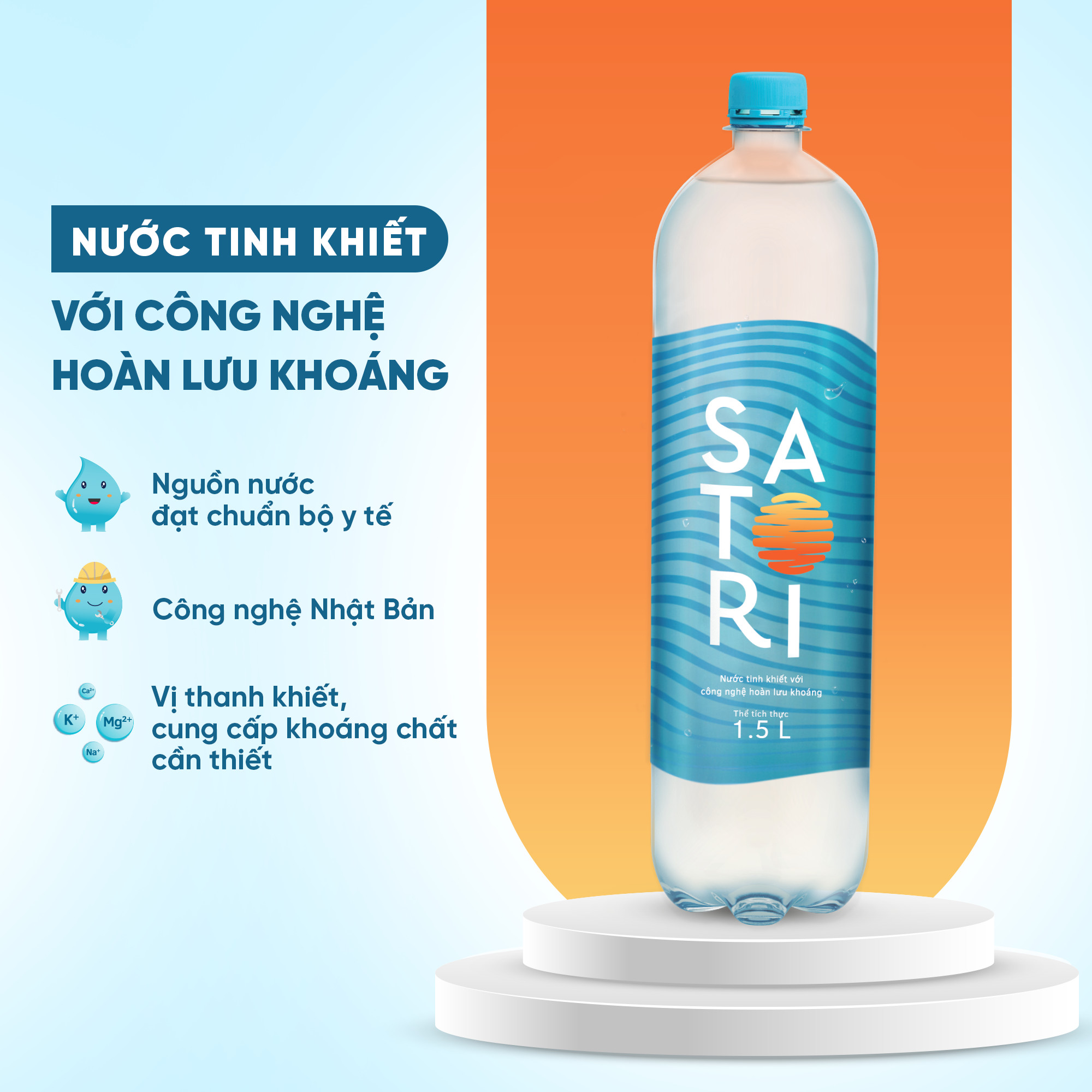 Thùng 12 Chai Nước Tinh Khiết Hoàn Lưu Khoáng SATORI (1.5L/Chai)