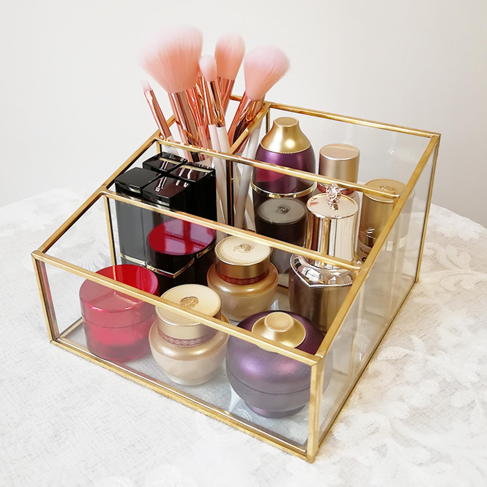 Makeup Organizer, Clear Cosmetic Storage Display Case with 4 Compartments, for Jewelry, Makeup Brushes, Lipsticks