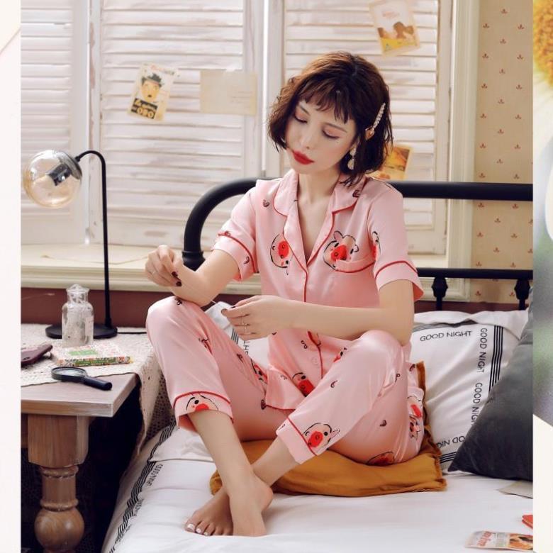 Đồ Bộ Pijama nữ đẹp, Đồ Ngủ Pijama dài - Sợi Lụa Satin Cao Cấp Mềm, Mịn - Siêu Dễ Thương B58